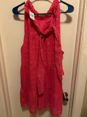 Hot Pink Sleeveless Textured Tiered Top